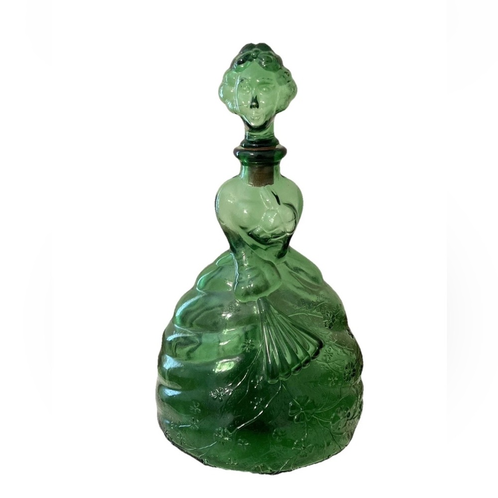 Vintage Empoli Emerald Green Victorian Lady Decanter Made in Italy 11 1/2”
